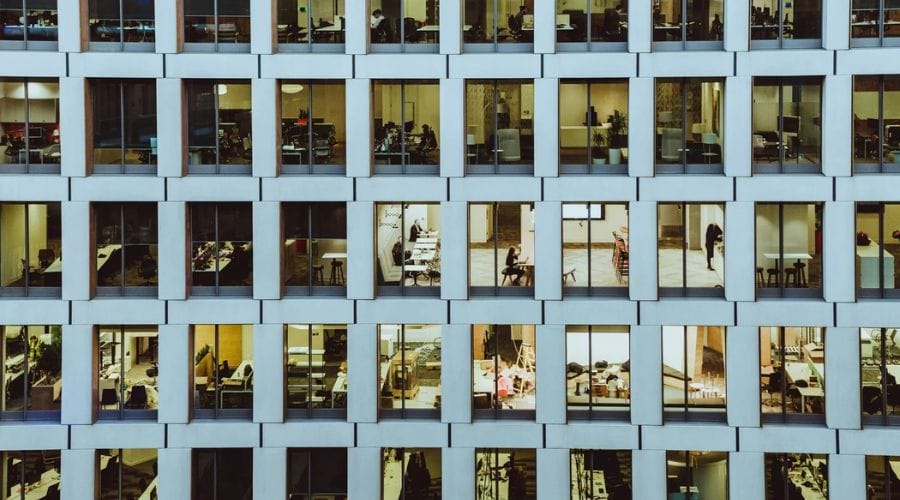 A side view of an office building