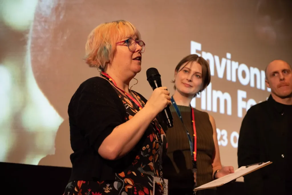 Freyja Gillard, Helen Mayers and Simon Troon speaking at the Environmental Film Festival.